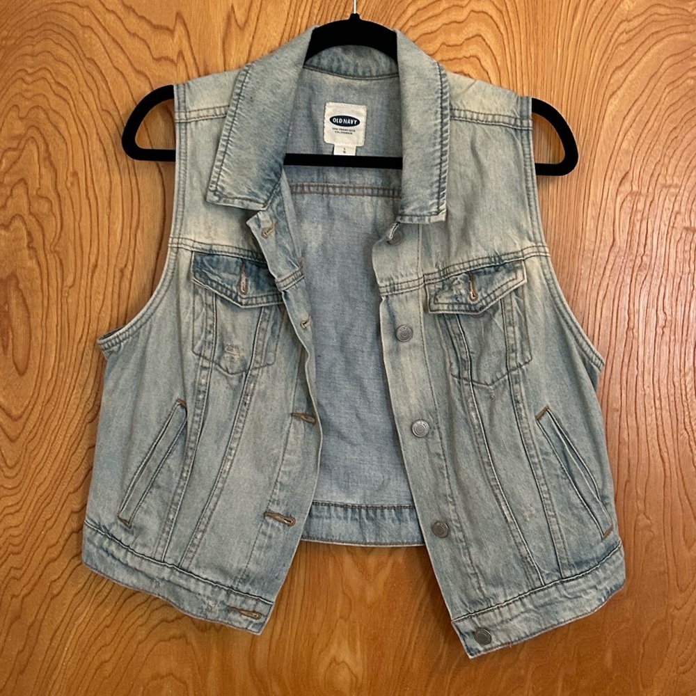 Old Navy Distressed Denim Vest, Size Large